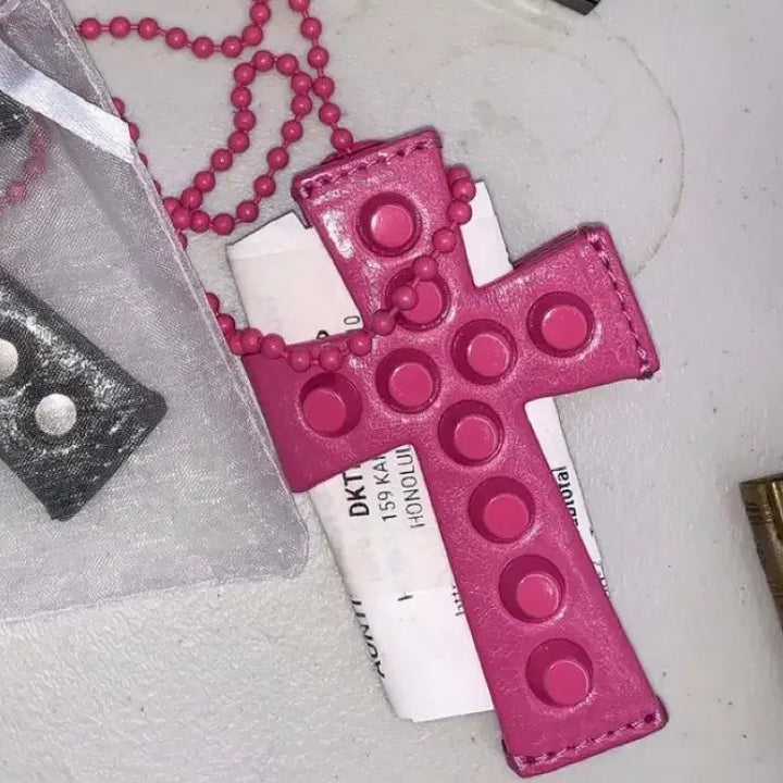 [BUNJANG] Sculptor Stud Strap Wallet Pink / 스컬프터 카드지갑 핑크 크로스 스터드 스트랩 월렛