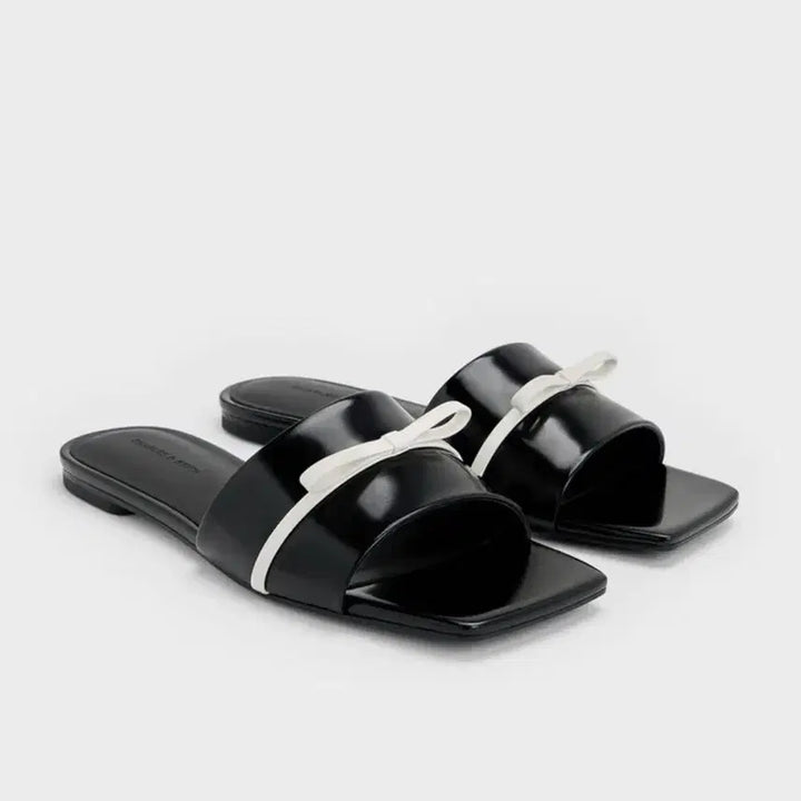 [BUNJANG] Charles &amp; Keith Black Ribbon Sandals / [박스포함] 찰스앤키스 블랙 리본 샌들