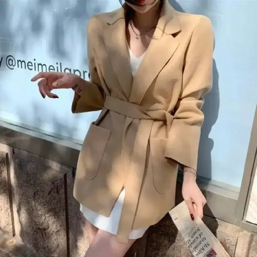 [BUNJANG] Ivory Wool Jacket with Belt Set / 아이보리 모직 울자켓(벨트set)