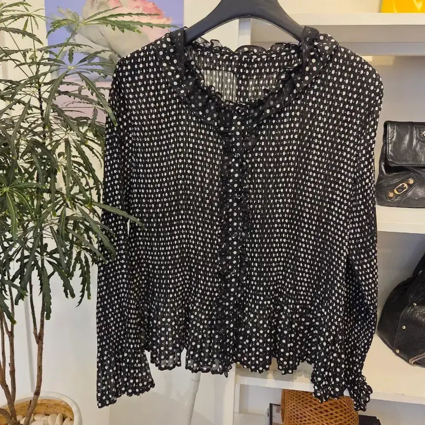 [BUNJANG] Polka Dot Frill Pleated Blouse Jacket / 땡땡이 프릴 플리츠 주름 블라우스 자켓