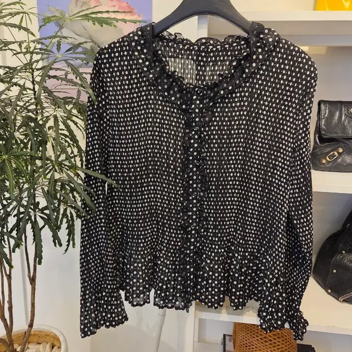 [BUNJANG] Polka Dot Frill Pleated Blouse Jacket / 땡땡이 프릴 플리츠 주름 블라우스 자켓