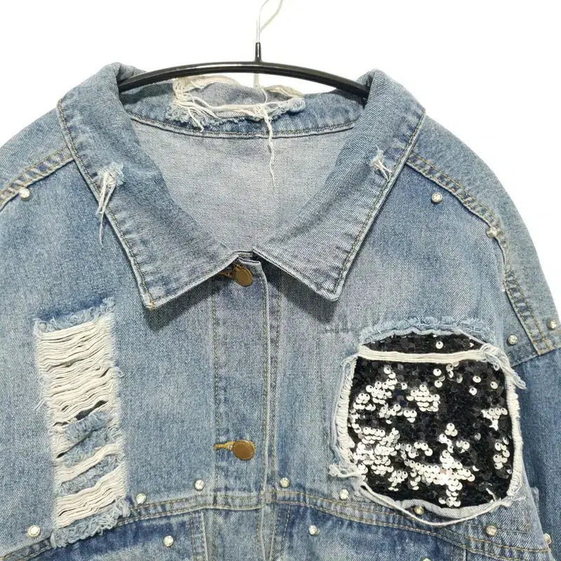 [BUNJANG] Oversized Cubic Sequin Denim Jacket / 오버핏 큐빅 스팽글 데님 자켓 F_M2646