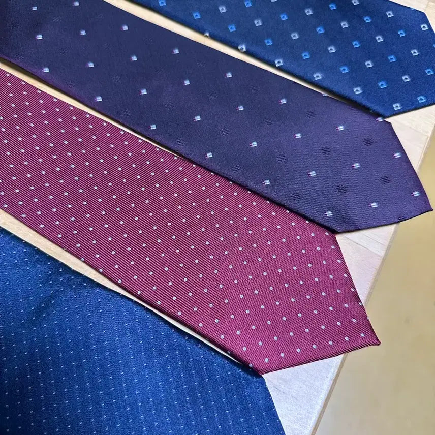 [BUNJANG] Fruyi 100% Silk Polka Dot &amp; Square Pattern Neckties (Set of 5) / 프루이 넥타이 도트 패턴 스퀘어 다이아등 5개