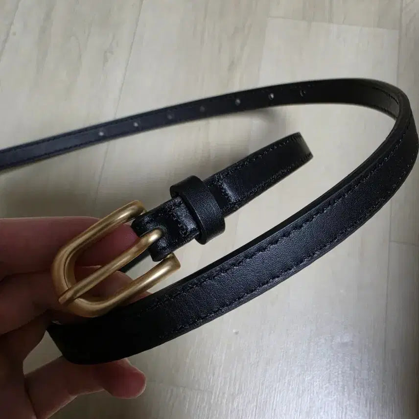 [BUNJANG] Sie Black Leather Gold Buckle Slim Belt / 시에 벨트 sie