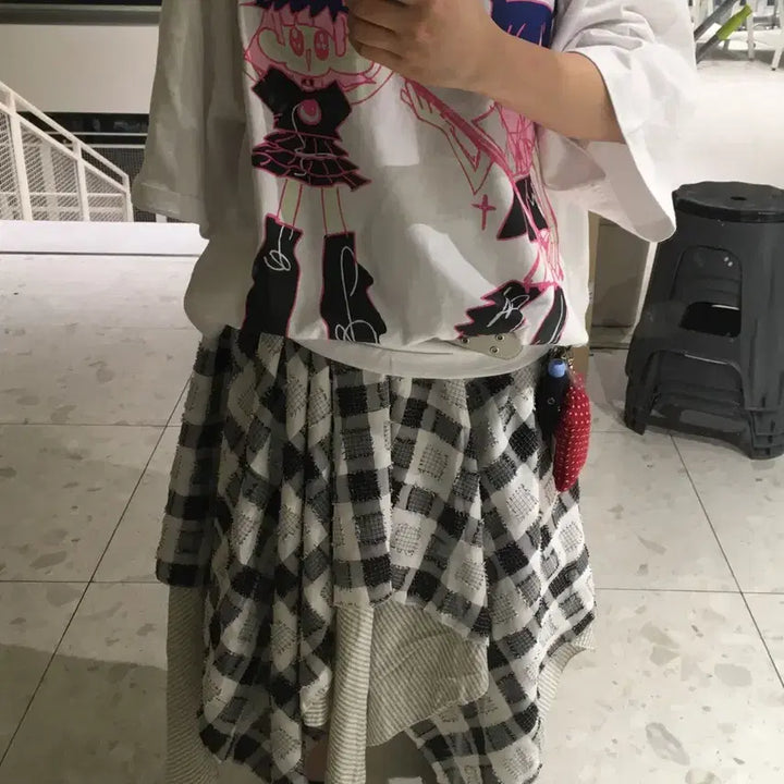 [BUNJANG] Someplace Layered Check Unbalanced Skirt / 썸플레이스 레이어드 체크 언발란스 스커트