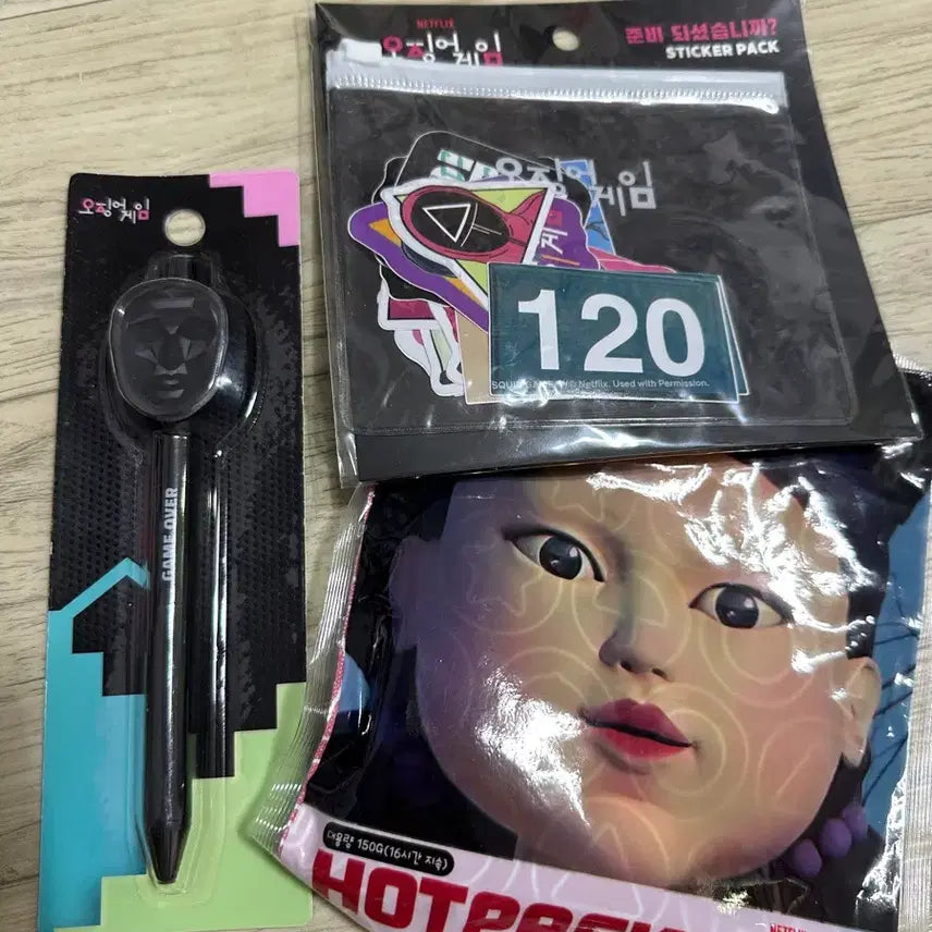 [BUNJANG] Squid Game Sticker, Pen, and Hot Pack Set / 오징어게임 굿즈 - 스티커, 펜, 핫팩