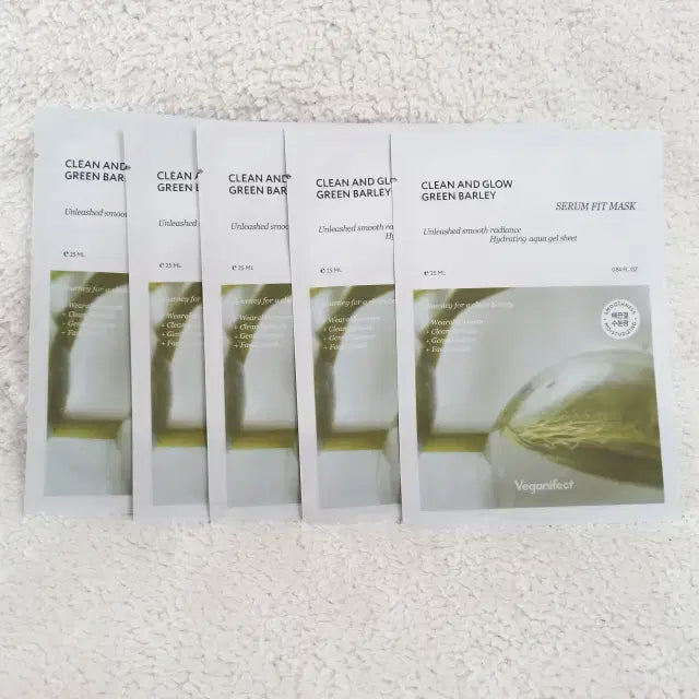 [BUNJANG] Vegan Effect Clean &amp; Glow Green Barley Smooth Texture Serum Fit Mask (5 Sheets) / 비건이펙트 클린 앤 글로우 청보리 매끈결 세럼핏 마스크 5매