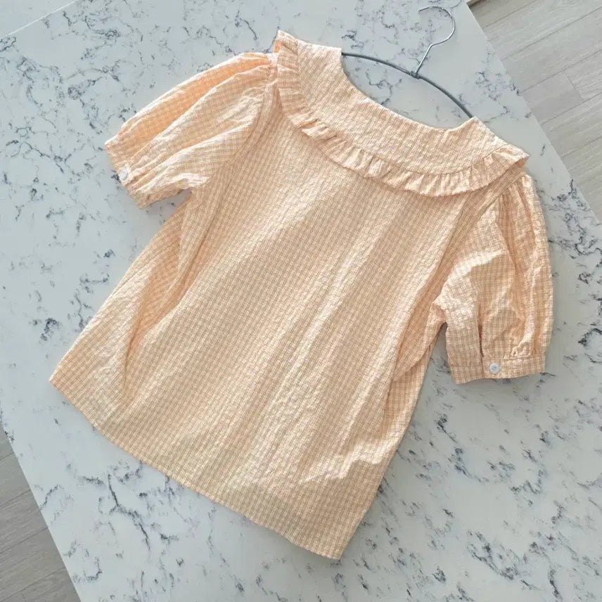 [BUNJANG] Check Pattern Blouse Set (Peach/Khaki) / 블라우스세트 성인S/주니어150-160쯤