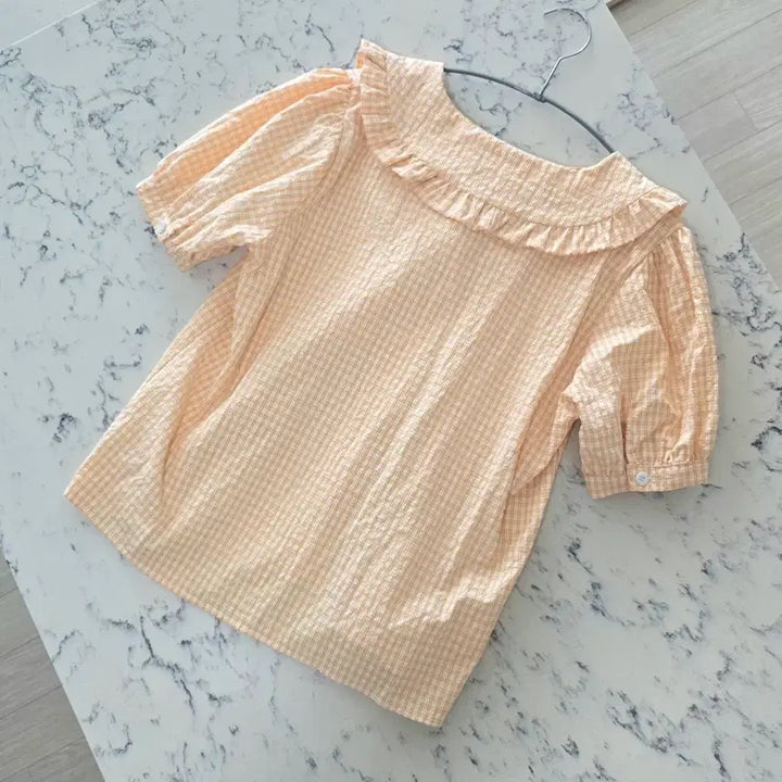 [BUNJANG] Check Pattern Blouse Set (Peach/Khaki) / 블라우스세트 성인S/주니어150-160쯤