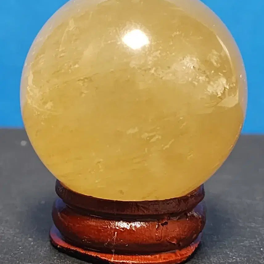 [BUNJANG] Natural Citrine Crystal Sphere with Wooden Stand / 천연 황수정 크리스탈 구체+목재 받침대