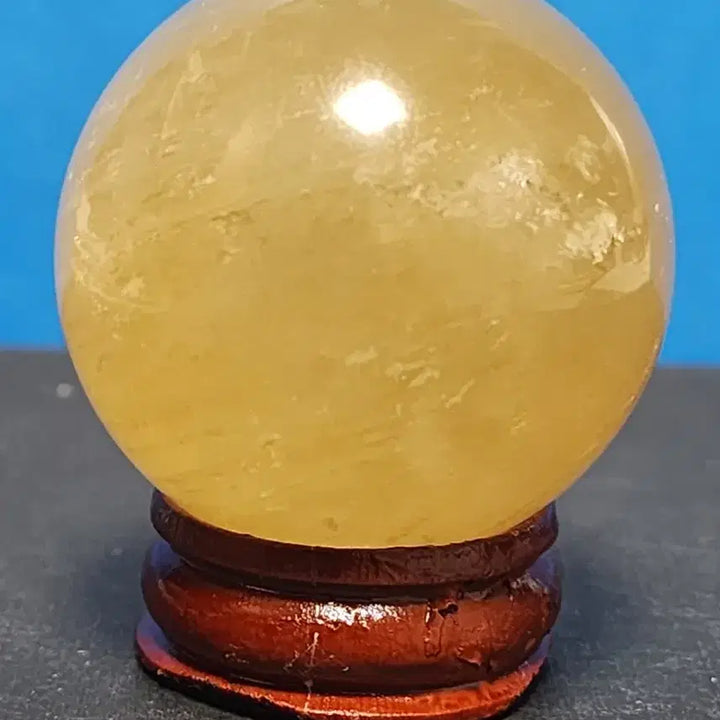 [BUNJANG] Natural Citrine Crystal Sphere with Wooden Stand / 천연 황수정 크리스탈 구체+목재 받침대