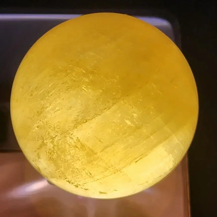 [BUNJANG] Natural Citrine Crystal Sphere with Wooden Stand / 천연 황수정 크리스탈 구체+목재 받침대