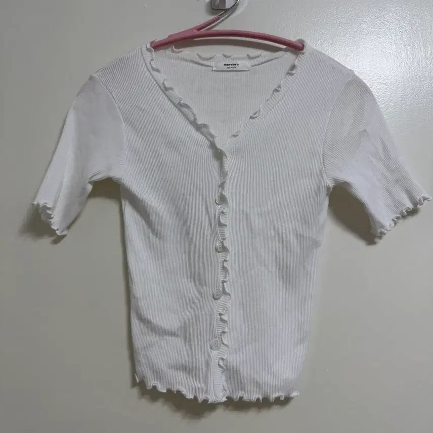 [BUNJANG] White Ribbed Short-Sleeve Cardigan T-Shirt / 흰색 반팔 골지 티셔츠 가디건