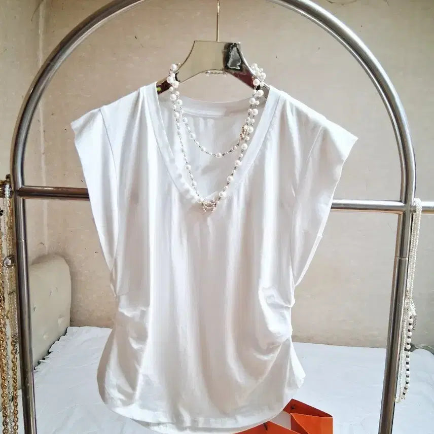 [BUNJANG] Cotton Silk V-Neck White T-Shirt / 면실키소제 브이넥화이트
