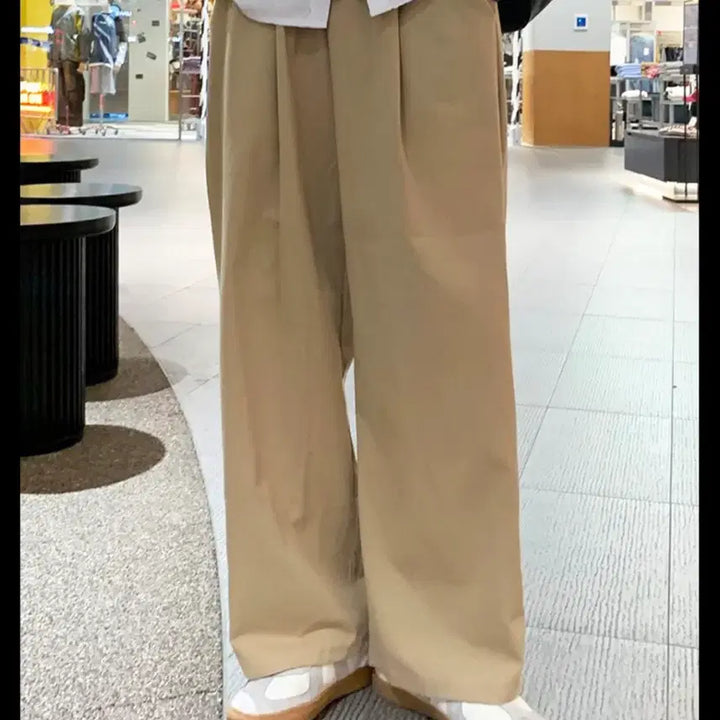 [BUNJANG] Beige Wide Pin-tuck Chino Pants / 베이지 와이드 핀턱 치노팬츠