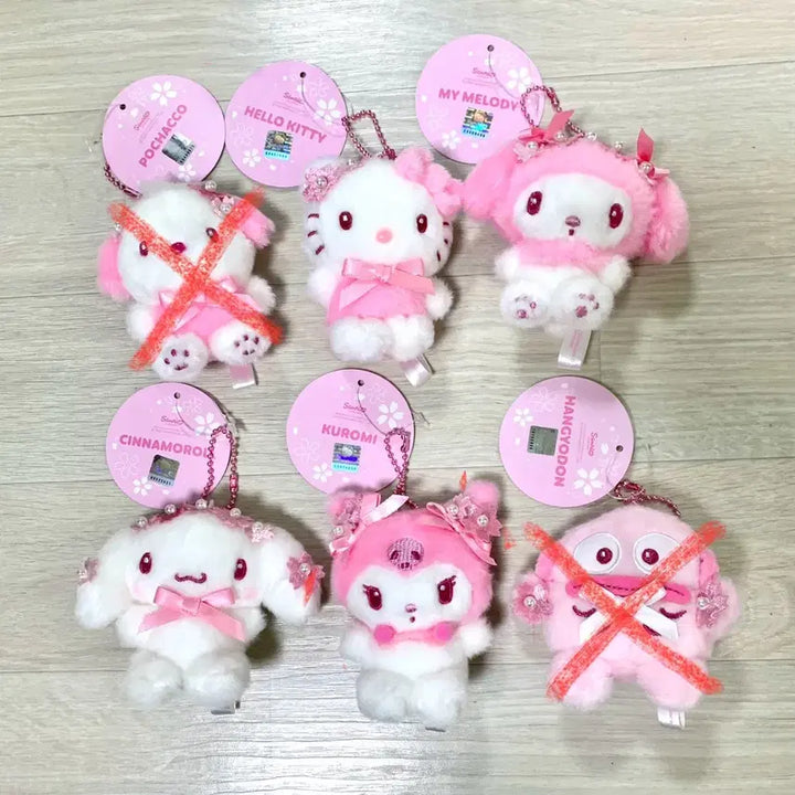[BUNJANG] Sanrio Sakura Cherry Blossom Plush Keyring Set (4 Types) / (신상4개일괄가격) 산리오 정품 사쿠라 벚꽃 인형 키링 세트