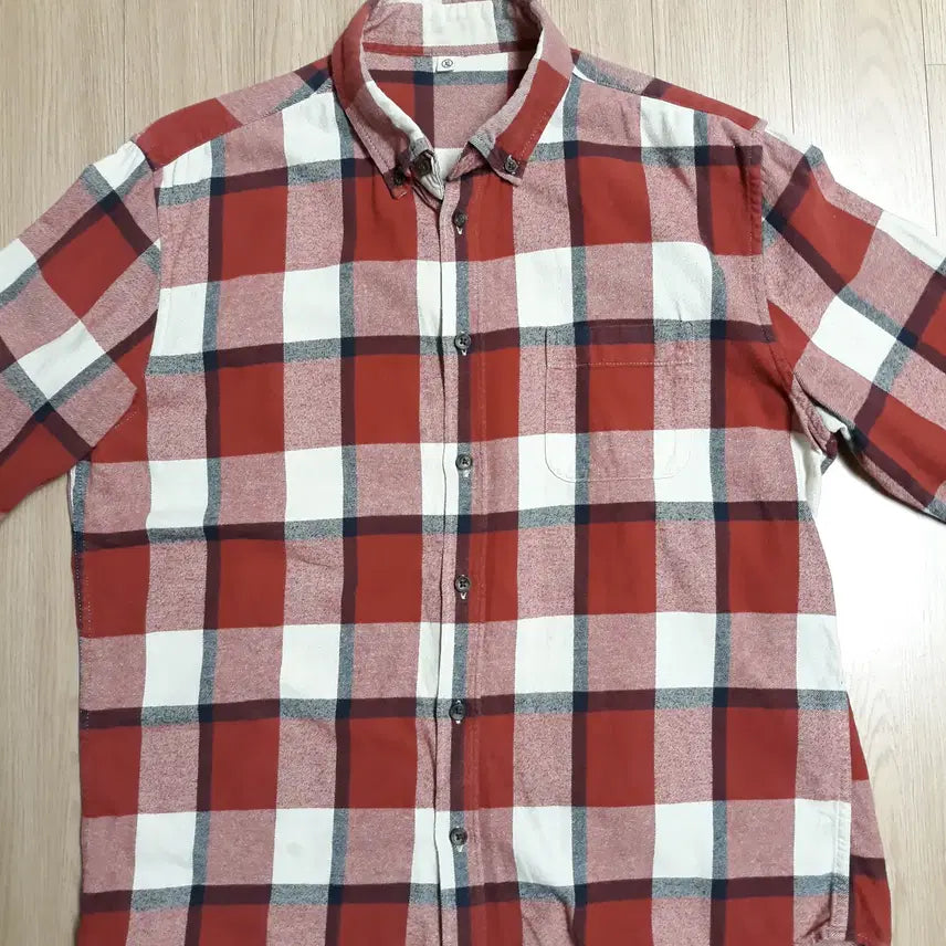 [BUNJANG] Red Check Pattern Button-Down Shirt (XL) / 체크 남방 셔츠 카라 버튼다운 (XL)
