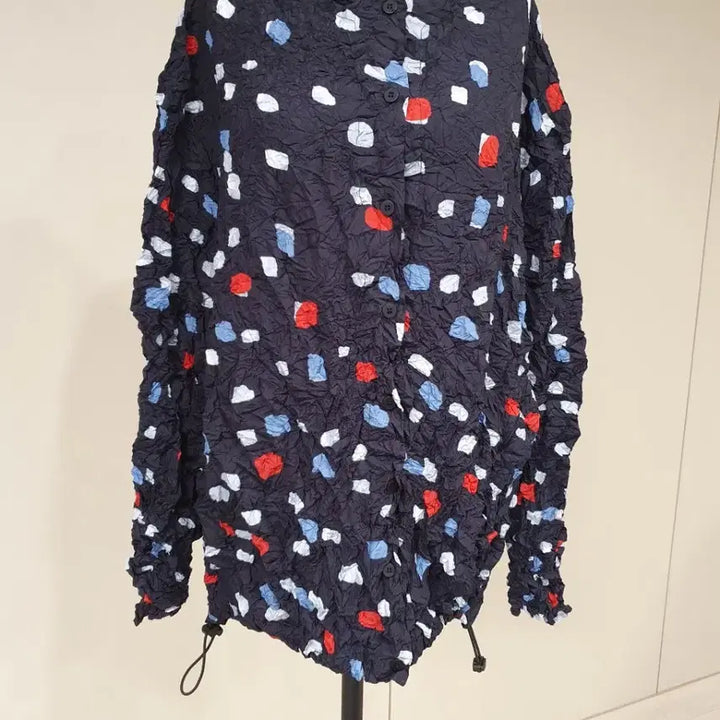 [BUNJANG] Pleated Jacket Navy Blue Red Pattern / 주름 자켓 네이비 블루 레드 패턴