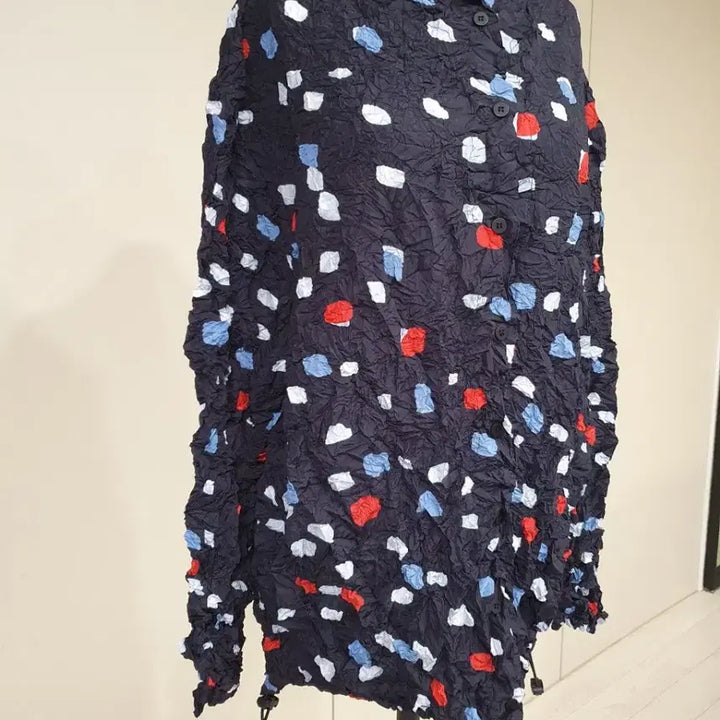 [BUNJANG] Pleated Jacket Navy Blue Red Pattern / 주름 자켓 네이비 블루 레드 패턴