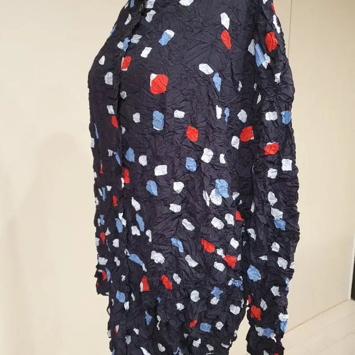 [BUNJANG] Pleated Jacket Navy Blue Red Pattern / 주름 자켓 네이비 블루 레드 패턴