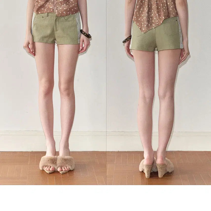[BUNJANG] TheNeverMore Retro Lace Patchwork Slim Cotton Hotpants / TheNeverMore 레트로 레이스 패치워크 슬림 코튼 핫팬츠