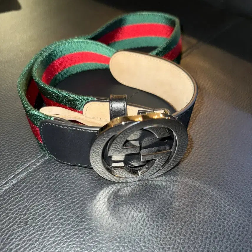 [BUNJANG] Gucci Web Interlocking G Buckle Belt Silver 75-30 / [정품] 구찌 웹 인터로킹 G 버클 벨트 (실버/75-30)