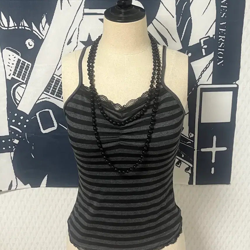 [BUNJANG] Stripe Lace Camisole / 스트라이프 레이스 나시
