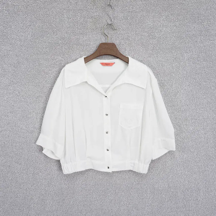 [BUNJANG] Baneike 23SS Oversized Open Collar Crop Blouse / 반에이크 23SS 오버핏 오픈카라 크롭 블라우스 free