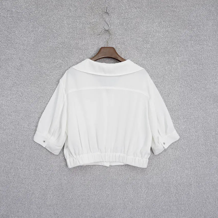 [BUNJANG] Baneike 23SS Oversized Open Collar Crop Blouse / 반에이크 23SS 오버핏 오픈카라 크롭 블라우스 free