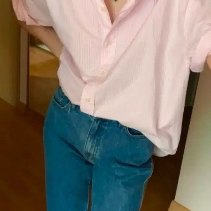 [BUNJANG] MONE Pink Stripe Shirt / 새상품)모네 MONE 핑크 스트라이프 셔츠