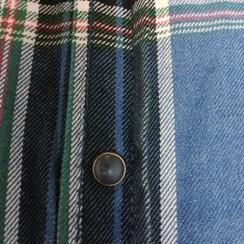 [BUNJANG] Zara Patchwork Vintage Check Denim Shirt / 자라 패치워크 빈티지 체크 데님 셔츠