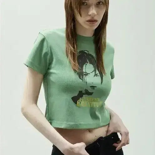[BUNJANG] CURRENT Crop Short-Sleeve T-Shirt / CURRENT 커렌트 크롭 반팔 티셔츠