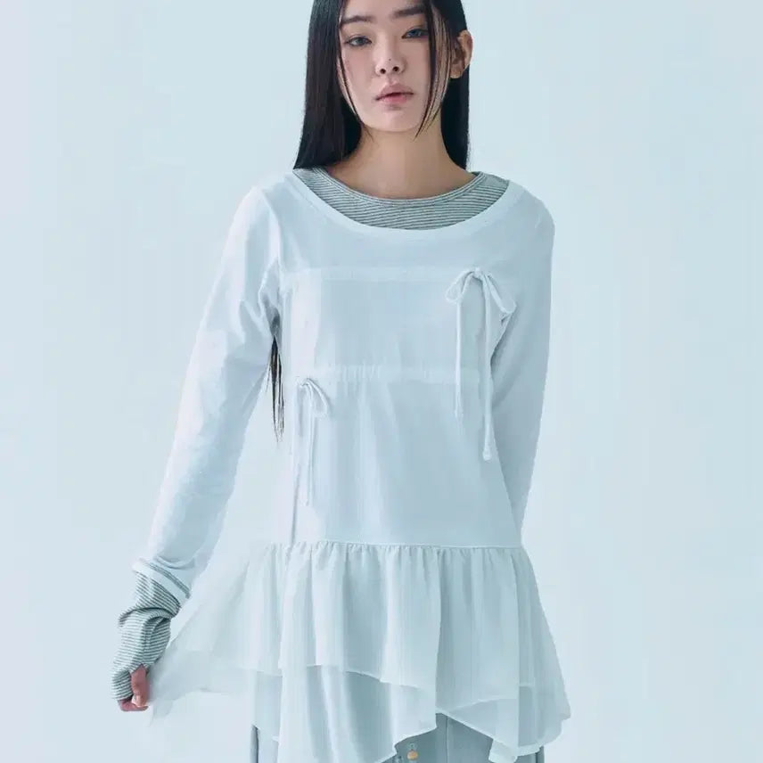 [BUNJANG] Duomo Layered Tail Ribbon Top White / 뚜오미오 LAYERED TAIL RIBBON TOP [WHITE] 2