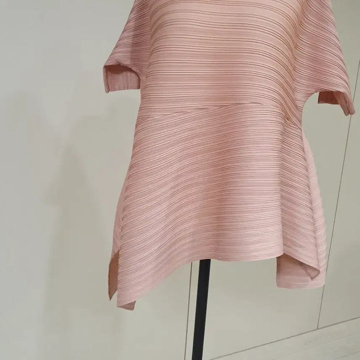 [BUNJANG] Pleated Short Sleeve Blouse - Pink / 플리츠 반팔 블라우스 핑크