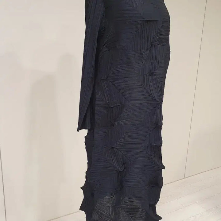 [BUNJANG] Black Pleated Long Dress / 블랙 플리츠 롱 원피스