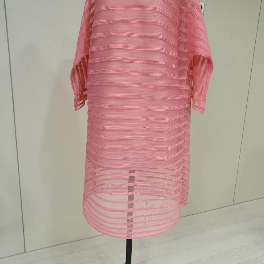 [BUNJANG] Pink See-Through Pleated Long Dress / 핑크 시스루 플리츠 롱 원피스