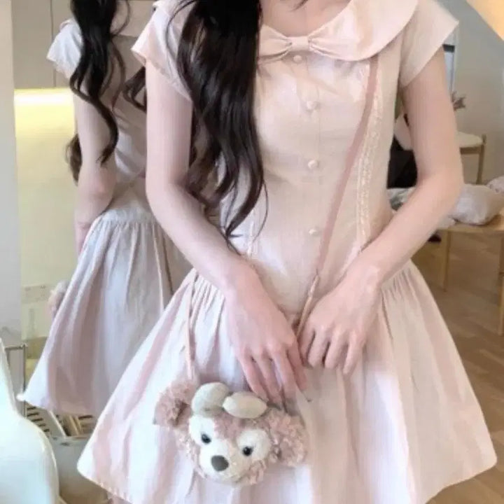 [BUNJANG] Ribbon Collar Mini Dress / 리본 카라 미니 원피스