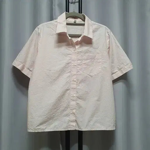 [BUNJANG] Pink Cotton Oversized Short-Sleeve Shirt / 핑크 바스락 코튼 반팔 셔츠