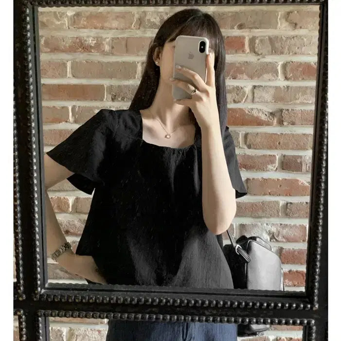 [BUNJANG] Lauren High Square Neck Puff Blouse / (25년구매) 로렌하이 스퀘어넥 퍼프 블라우스