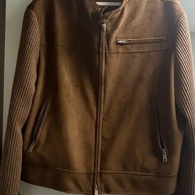 [BUNJANG] Day Crop Knit Suede Biker Jacket / 데이 크롭 니트 스웨이드 바이커 자켓