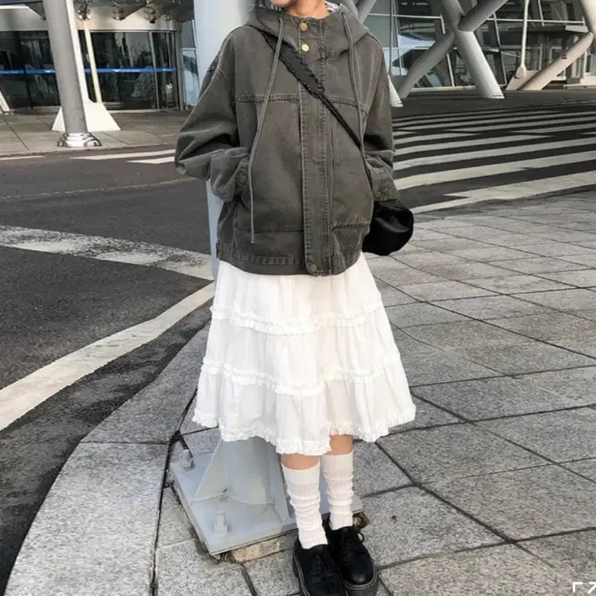 [BUNJANG] Frill Tiered Skirt Black / 프릴 캉캉 스커트 블랙