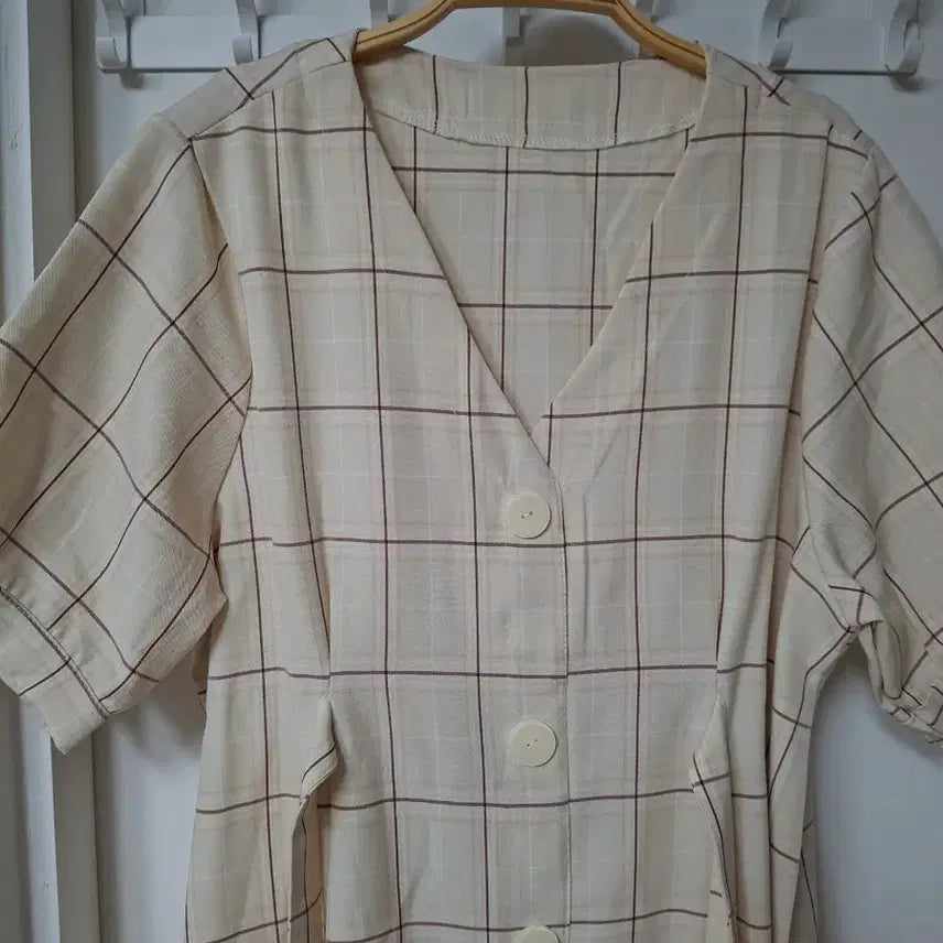 [BUNJANG] Checkered Short-Sleeve Midi Dress / 체크 반팔 미디원피스 55~66반