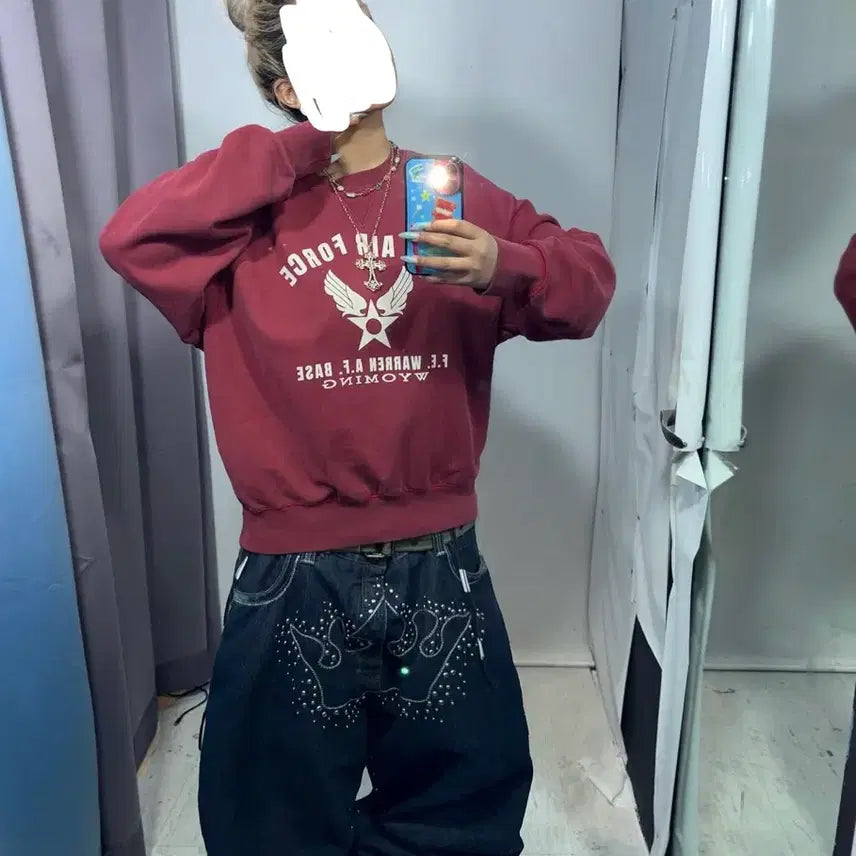 [BUNJANG] Vintage Crown Embellished Denim Pants / 디엠빈티지 왕관 데님팬츠