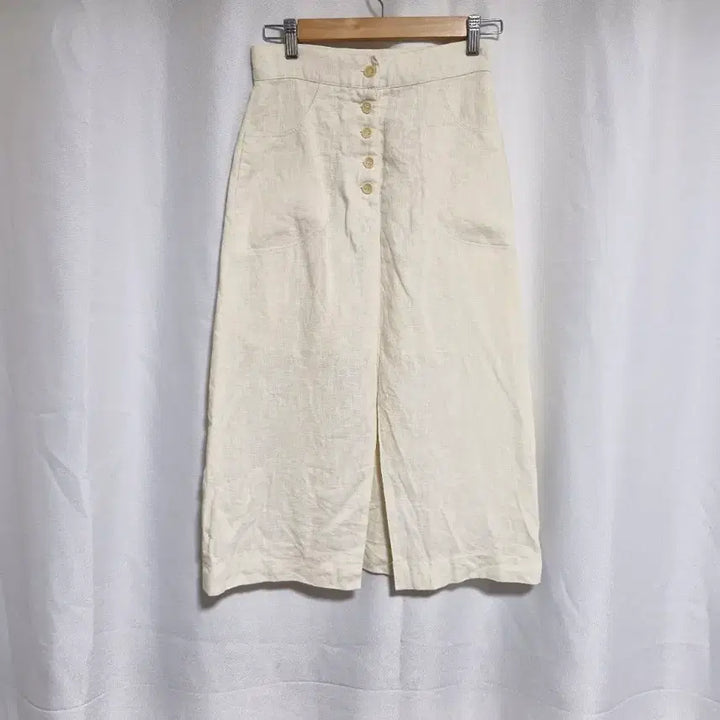 [BUNJANG] Ivory Beige Linen Button Midi Skirt / 아이보리 베이지 린넨 버튼 스커트
