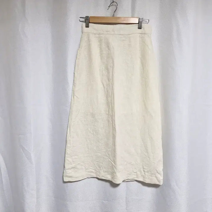 [BUNJANG] Ivory Beige Linen Button Midi Skirt / 아이보리 베이지 린넨 버튼 스커트