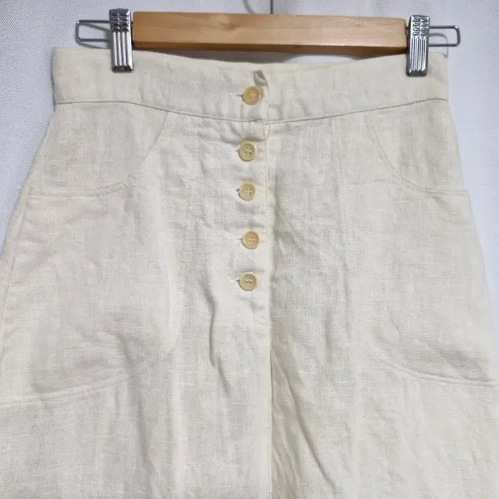 [BUNJANG] Ivory Beige Linen Button Midi Skirt / 아이보리 베이지 린넨 버튼 스커트