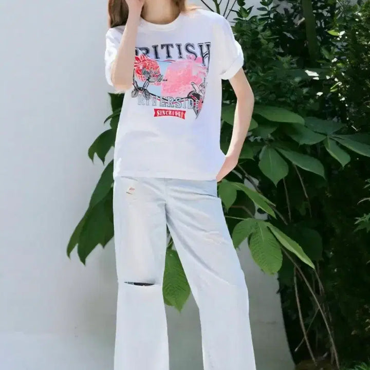 [BUNJANG] Blue Label White Printing Short Sleeve T-Shirt / Blue Label 흰색 프린팅 반팔 티셔츠