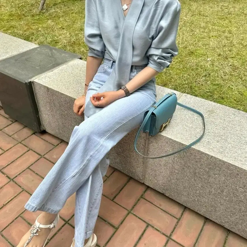 [BUNJANG] Jasmine K. Tie Blouse - Silk/Linen Blend / 자스민케이 타이 블라우스s/시에 오르 유메르 라밤바룸 그레이룸 어라운드율
