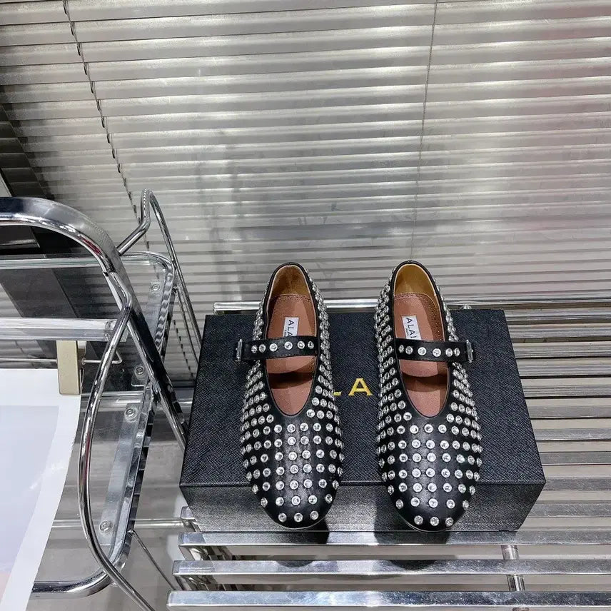 [BUNJANG] Alaïa Crystal Black Ballerina Flats / 알라이아 크리스탈 블랙 발레리나 플랫