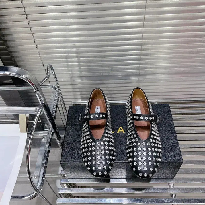 [BUNJANG] Alaïa Crystal Black Ballerina Flats / 알라이아 크리스탈 블랙 발레리나 플랫